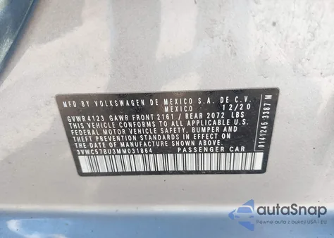 2021 Volkswagen Jetta 1.4T R-Line/1.4T S/1.4T Se from USA, damaged, VIN 3VWC57BU3MM031864